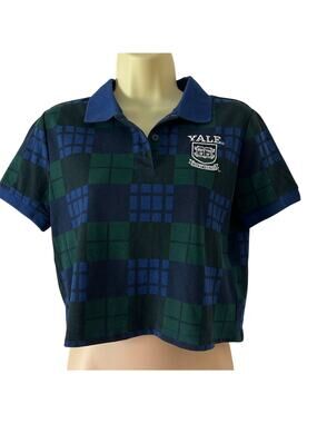 Yale collared plaid cropped shirt polo top preppy style Size Small Forever 21